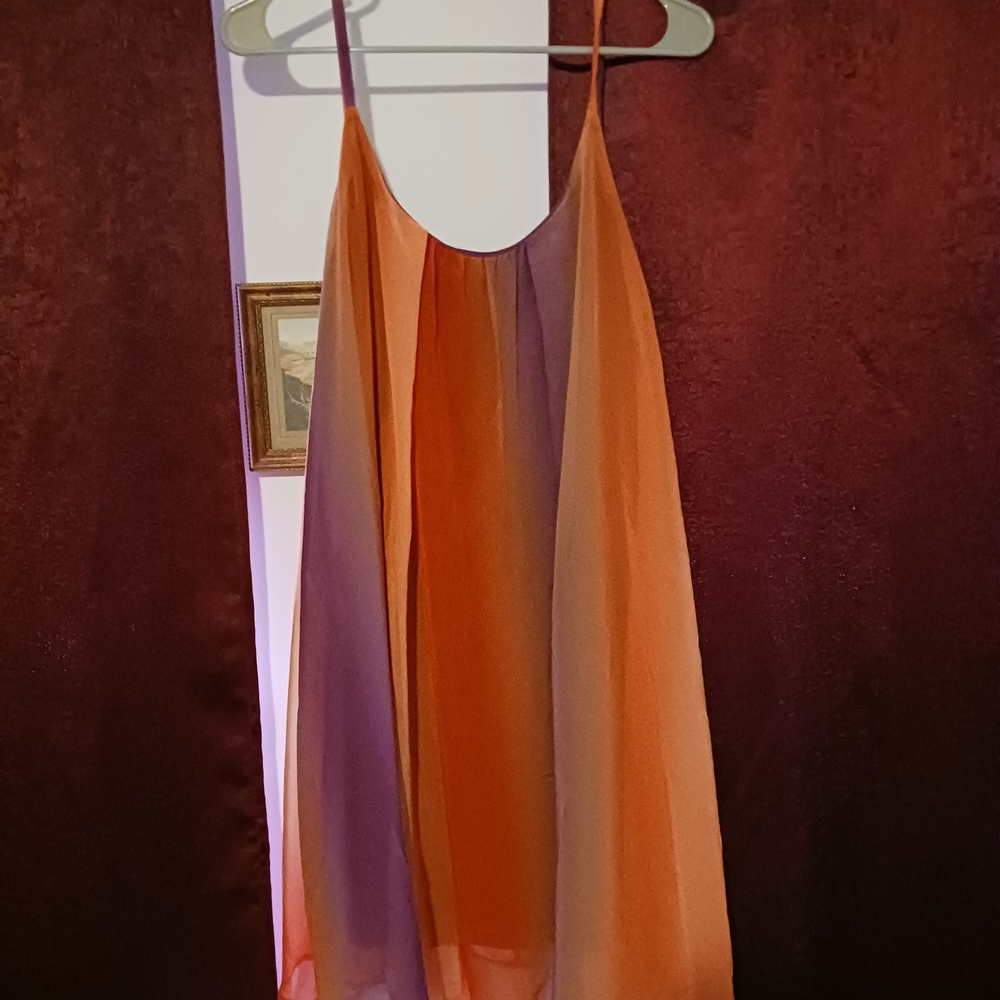 Adrienne Orange Sheer Spaghetti-Strap Dress - Picture 6 of 8